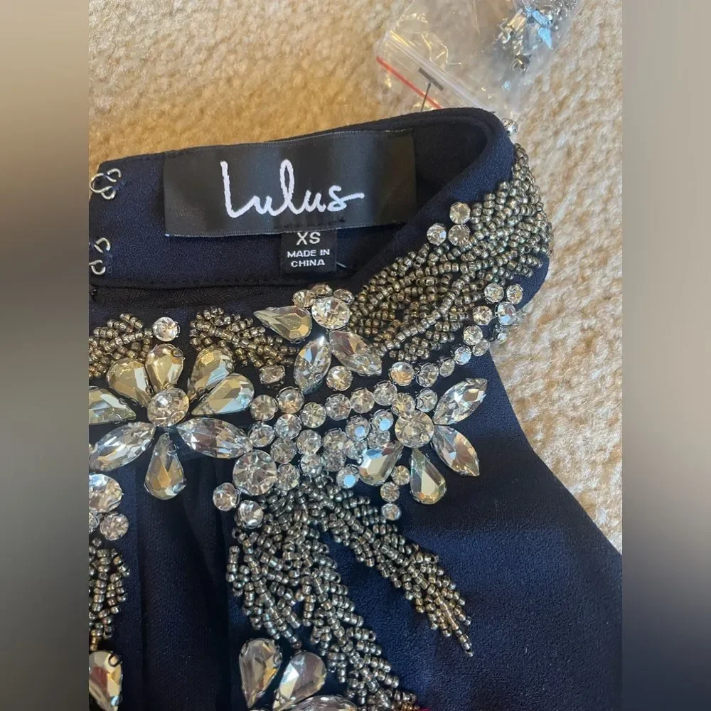 Alluring Evening Navy Blue Beaded Bodycon Dress. NWT. Size XS. - Picture 8 of 11